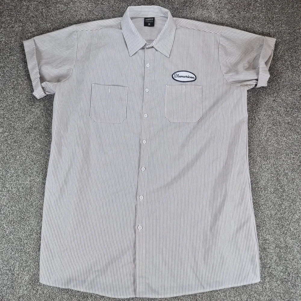 Yelawolf Slumerican Shirt‎ Mens 2X Skull Pinup Mechanic Pinstripe Button Up